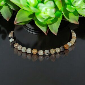 Multicolored beaded necklace with adjustable gold chain 12" to 15.5"